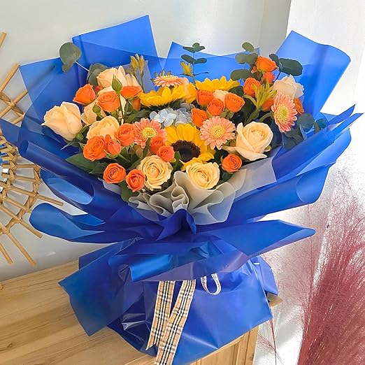 Jutieuo 20 Sheets Royal Blue Flower Wrapping Paper, Waterproof Solid Floral Bouquet Wrapping Paper, Florist Supplies Packaging for Wedding Birthday Gift DIY Craft (22.0 x 22.0 inch)