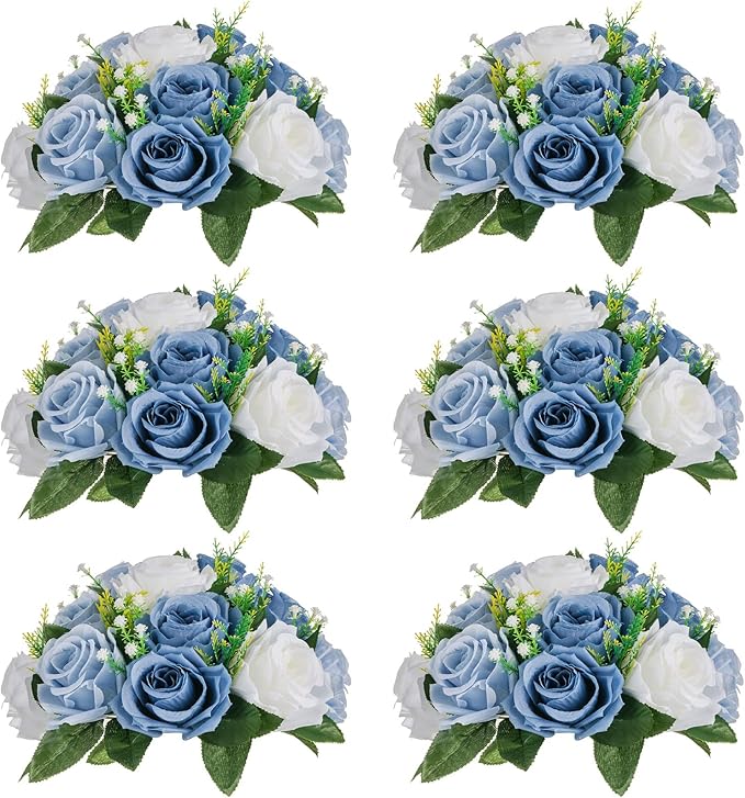 Sziqiqi Blue Flowers Artificial for Decoration Silk Kissing Balls for Wedding - Artificial Flower Ball Center Pieces Decoration for Table Floral Arrangement