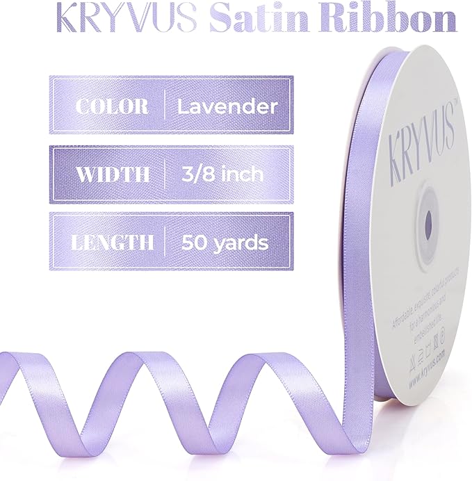 Lavender Satin Ribbon, Double Faced 3/8 Inch X 50 Yards Lavender Ribbon, Premium Satin Ribbon for Gift Wrapping, Crafts, Hair Bow Making, Sewing, Flower Bouquet, Wedding Party Decor