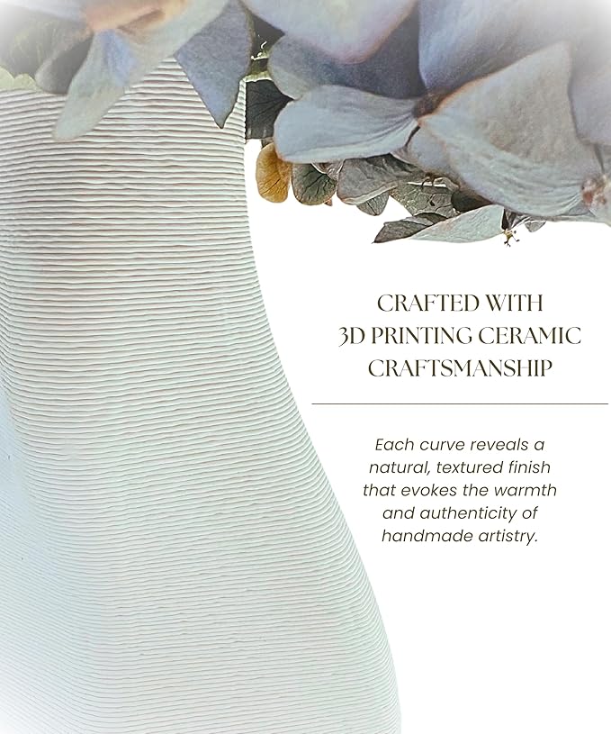 White Ceramic Vase - Elegant Home Decor for Your Beautiful Space - Table Top Decorations, Modern Aesthetic House Accessories - Irregular Shaped Vase for Living Room, Bedroom, Entryway, Gifts