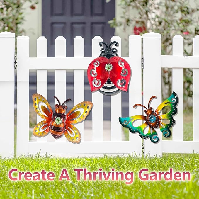 Garden Decor Clearance Butterfly Ladybug Bee Metal Wall Art Decor, Wall Christmas Decoration Hanging for Home Garden Porch Patio Balcony Ornament for Outdoor Christmas Gift, 3 Pack 9 Inch