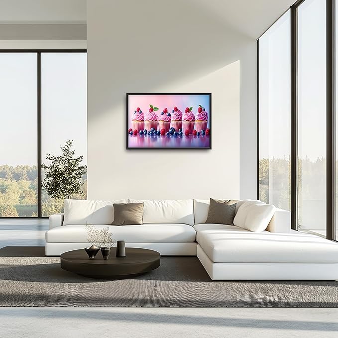 Pink Dessert Large Wall Art Framed Wall Decor for Living Room Cupcakes Pictures Oversized Canvas Print Painting Modern Extra Large Framed Artwork for Bedroom Office Home Decor 36"x24"