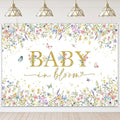 Avezano Baby in Bloom Backdrop Wildflower Baby Shower Party Decorations Watercolor Floral Baby in Bloom Banner Gold Glitter Butterfly Photography Background Cake Table Banner (7x5ft)