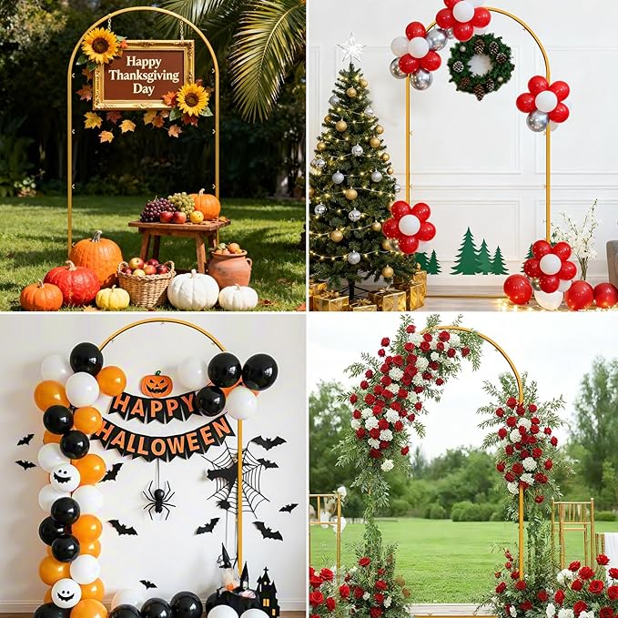 7.2 FT Wedding Arch Backdrop Stand, Gold Metal Arch Backdrop Stand for Wedding Party Ceremony Birthday Bridal Baby Shower Photo Booth Garden Floral Balloon Arches Decoration