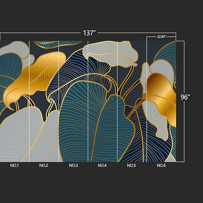 Golden Leaf Wall murals Peel and Stick Modern Wallpaper for Bedroom Living Room - 96"x137"