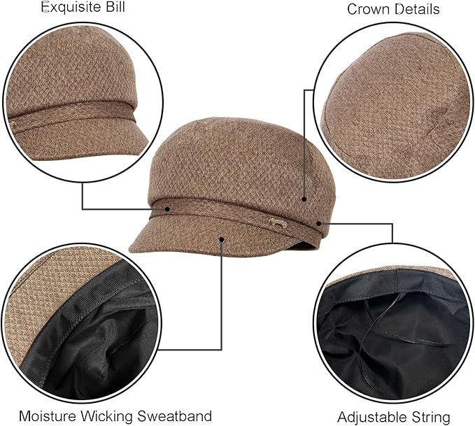 Women Retro Classic Visor Newsboy Cabbie Cap Beret Hats with Flower Buckle for Woman Ladies