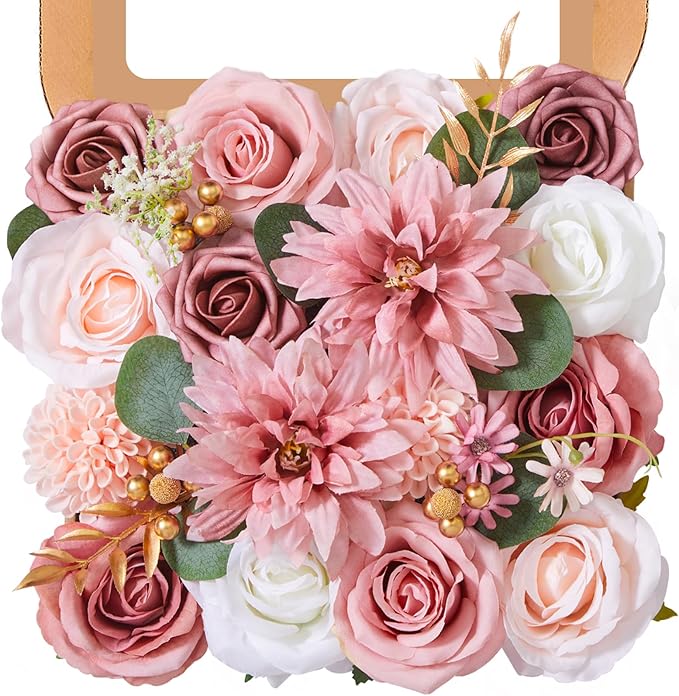 Artificial Flowers, Pink Silk Flowers for DIY Wedding Bouquets, Fake Cake Flowers for Centerpieces,Party, Table,Arrangement, Home Decor