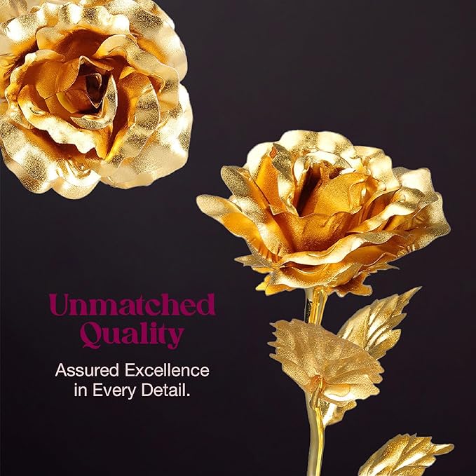 24k Gold Rose w/Luxury Gift Box - 10-inch Golden Rose Metal Single Roses & Valentine's Day Gifts Idea for Women, Loved Ones, Mom, Wife, Girlfriend, Grandma, Mother's Day, 40-Pcs