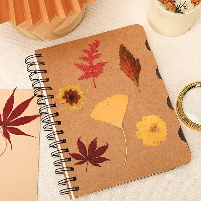 Augshy Fall Dried Pressed Flowers Orange Pressed Fall Leaves for Crafts Resin Molds Real Red Brown Yellow Pressed Leaves for Scrapbooking, Epoxy Resin Supplies