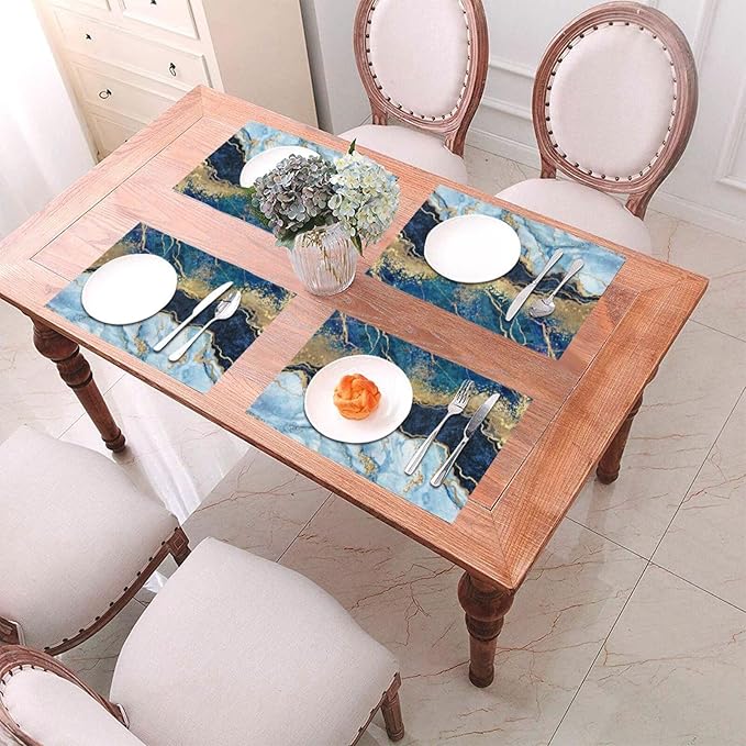 Placemats Set of 4 PVC Woven Place Mats Heat Resistant Easy to Clean for Indoor Outdoor Party Kitchen Dining Table Decoration 12"x18",Marble Pattern