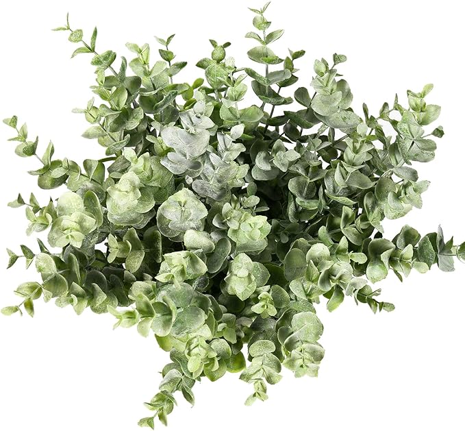 Flojery 4Pcs Artificial Eucalyptus Plant Fake Silver Dollar Eucalyptus Branches Greenery Wedding Jungle Theme Party Home Decor (Green)