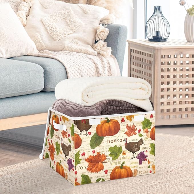 susiyo Seamless Design Leaves Storage Bins with Lids and Carrying Handle Foldable Storage Boxes Organizer Containers Baskets Cube Shelf organizers for Clothes Toys Office