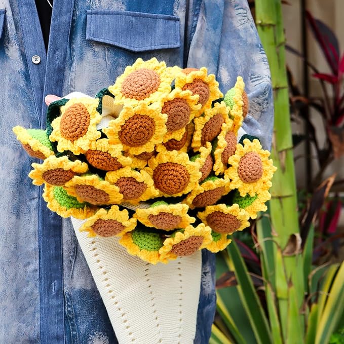 Sunflower Gifts for Women-Teacher Appreciation Gifts-Sunshine Teacher Friend Mom Sister Grandma Birthday Retirement Gifts,Thank you,Get well, Sunflower Crochet Flower Bouquet Blanket 63 Inches