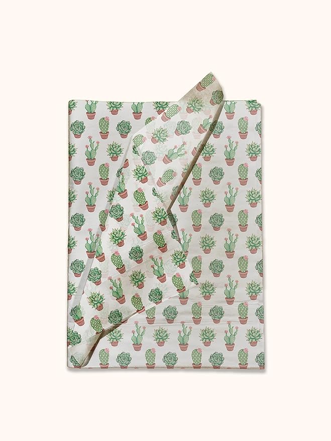 Succulent Printed Tissue Paper for Gift Bags or Boxes and Wrapping - Bulk Cactus Decorative Art Tissue Paper for Packaging and Gifting | 24 Sheets 20" x 30"