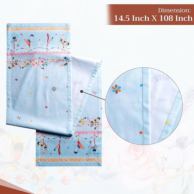 Maison d' Hermine Table Runner 100% Cotton Single Layer Table Runners 108 inches Long Decorative for Home Kitchen Dining Party Baby Shower Wedding Bridal Shower Spring Summer (Ibiza, 14.50" x 108")