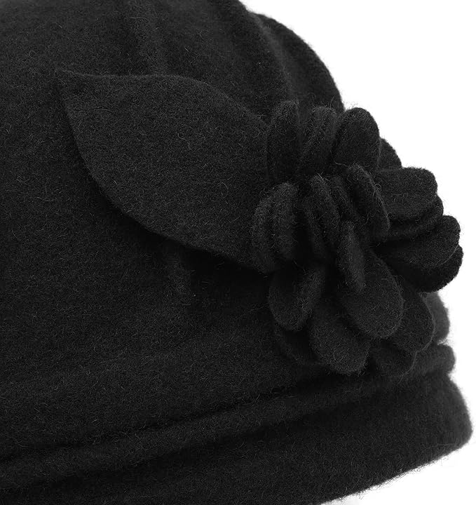 ZLYC Women Wool Cloche Bucket Hat 1920s Vintage Dress Winter Hats with Flower Accent