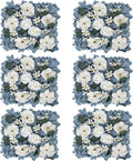 Pack of 6 Artificial Silk Flower Panels, Faux Floral Wall Background for Wedding Party Engagement Bridal Shower Arrangement Home Decorations - Dusty Blue & White