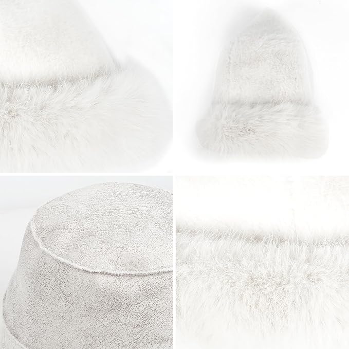 Fuzzy Bucket Hats for Woman Fur Winter Hat Fluffy Warmer Fisherman Cap