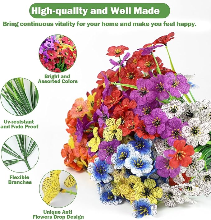 Nepfaivy Artificial Flowers for Outdoors Realistic - 27 Bundles Uv-Resistant Fake Flowers for Outdoor Planters, Fade-Proof Silk Faux Flowers Plants for Outside Garden Porch Window Box Decoration