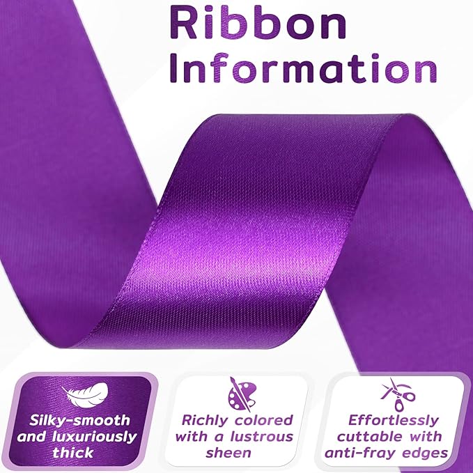 60 Yards Purple Satin Ribbon 1-1/2 Inch, Solid Dark Purple Polyester Fabric Ribbon for Gift Wrapping, Crafts, Flower Bouquet, Wedding, Festival, Christmas, Halloween
