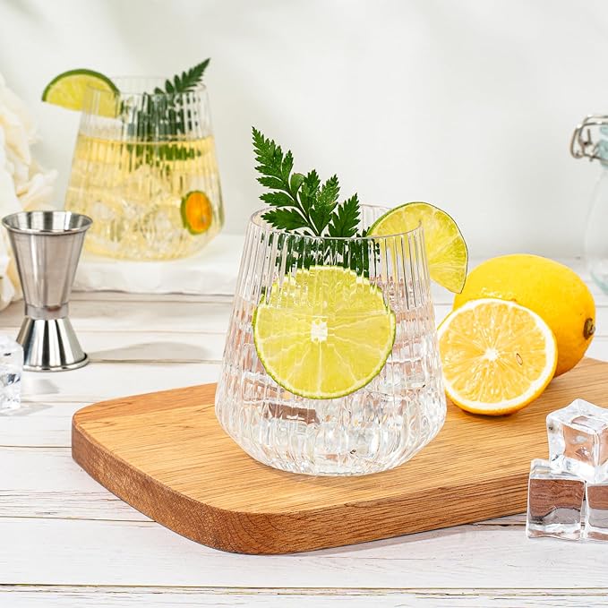 BESTSTAR 36 Pcs 12 oz Plastic Clear Ribbed Wine Glasses, Origami Ripple Disposable Champagne Glasses Elegant Whiskey Glasses Ideal for Weddings, Bars, Christmas, Halloween, Pool Party, Daily Use