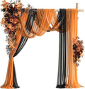 Ling's moment Wedding Arch Flowers with Sheer Drapes Kit - Artificial Black and Orange Floral Arrangements for Ceremony Backdrop, Arbor Decor, 5-Piece Set (2 Flower Stems + 3 Hanging Drapes)
