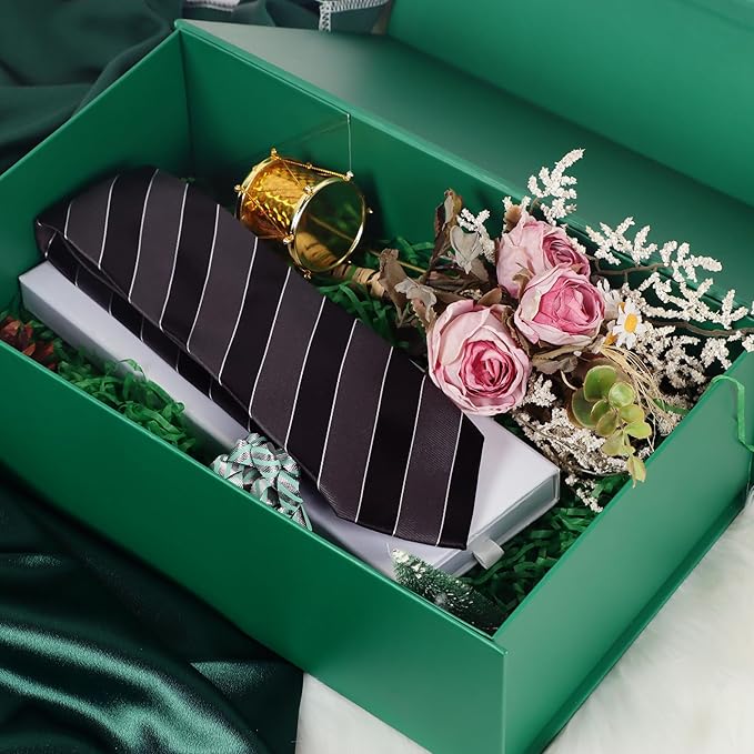 Green Christmas Gift Box with Magnetic Lids 13.8x8.3x4.4 in, Bridesmaid Groomsman Proposal Box, Large Rectangle Storage Box 1 Pack