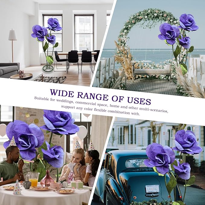 3pc Large Flowers Home Outdoor Decorations - Artificial Paper Large Flowers Adjustable Bendable Flower Decorations for Wedding Background Decor, Shop Window Display,Photography Props, Banquet (Purple)