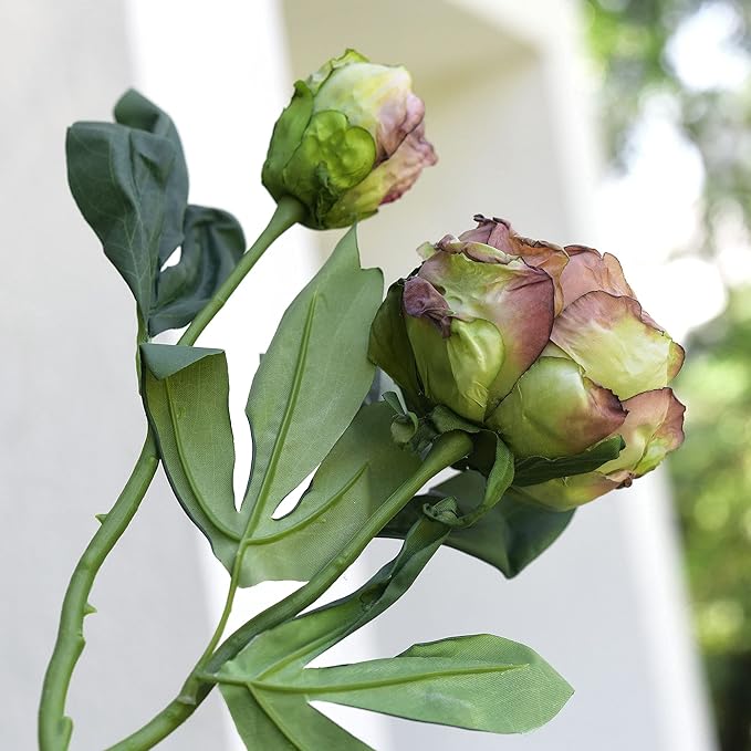 FiveSeasonStuff Vintage Walnut Brown Peonies – Realistic Artificial Silk Flowers with Dry-Look Petals, 6 Stems for Rustic Home & Wedding Floral Arrangements