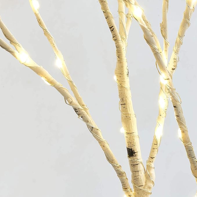 LITBLOOM Lighted White Birch Twig Branches 30IN 150 LED Plug in with Timer and Dimmer, Artificial Tree Branch with Lights for Indoor Outdoor Home Christmas Room Decoration