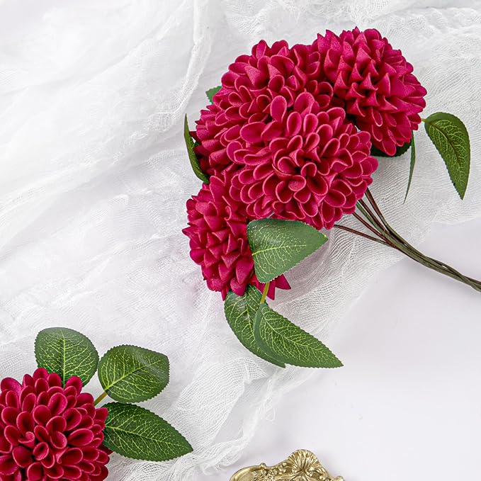 Artificial Flowers, 50pcs Artificial Rose for DIY Wedding Bouquets Centerpieces Arrangements, Hot Pink Dahlia Flowers with Stems for Bridal Shower Party Decoration
