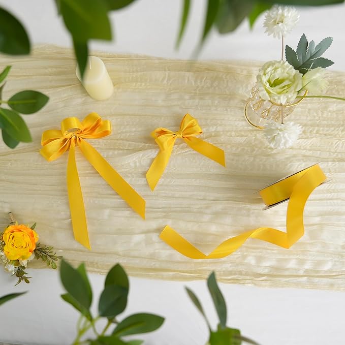 MEEDEE Yellow 1 Inch Ribbon Yellow Satin Ribbon Lux Double Faced Ribbons by 50 Yards Polyester Wrapping Ribbons for Crafts, Wedding, Flower Bouquet, Holiday Decorating