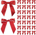Red Satin Ribbon Twist Tie Bows 5 Inch Pre-Tied Red Gift Bows for Crafts, Treat Bags, Party Favors, Wedding, Baby Shower, Candy Apple, Christmas Tree (36 Pack)