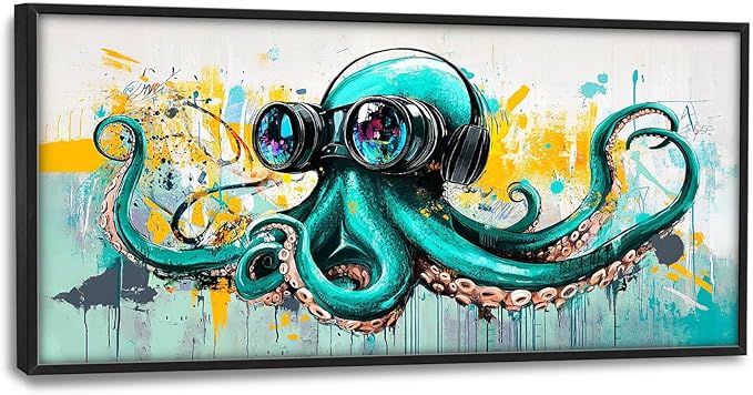 Ocean Octopus Large Wall Art Nautical Pictures Wall Decor Green Canvas Octopus Print Painting Modern Artwork Home Decoration for Living Room Bathroom Bedroom Office Framed 60"x30"