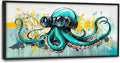 Ocean Octopus Large Wall Art Nautical Pictures Wall Decor Green Canvas Octopus Print Painting Modern Artwork Home Decoration for Living Room Bathroom Bedroom Office Framed 60"x30"