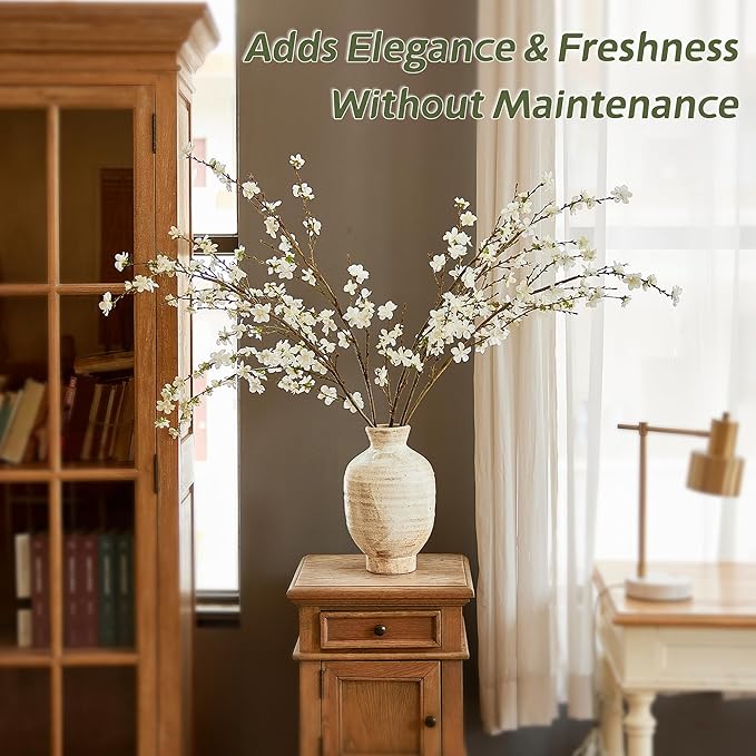 43" Cherry Blossom Branches, 4 Pcs Realistic Silk Artificial Flowers for Indoor Decor, Faux White Cherry Blossom Flower for Vase, Wedding Decoration, Home Centerpieces, Fake Floral Arrangement