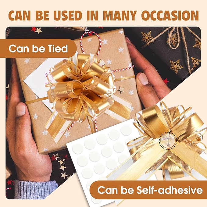 24PCS 6 Inch Large Pull Bows,Gold Bow for Gift Wrapping,Party Gift Wedding Ribbon Bows for Wrapping Boxes or Flower Decorations,Perfect for Christmas Valentine's Day Decoration Bow（Gold）