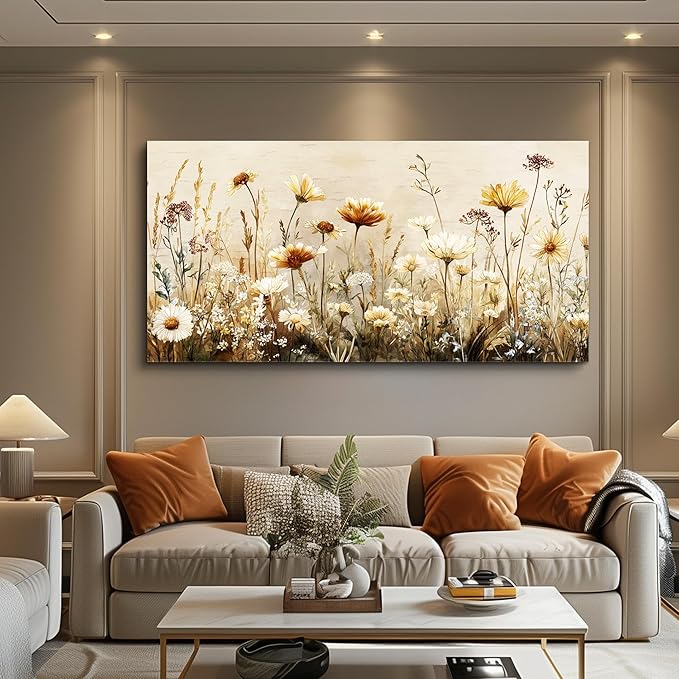 hyidecorart Large Flower Wall Art for Living Room Botanical Farmhouse Wall Decor Nature Abstract Picture for Bedroom Office Elegant Floral Canvas Prints Artwork Home Decorations Ready to Hang 30"X60"