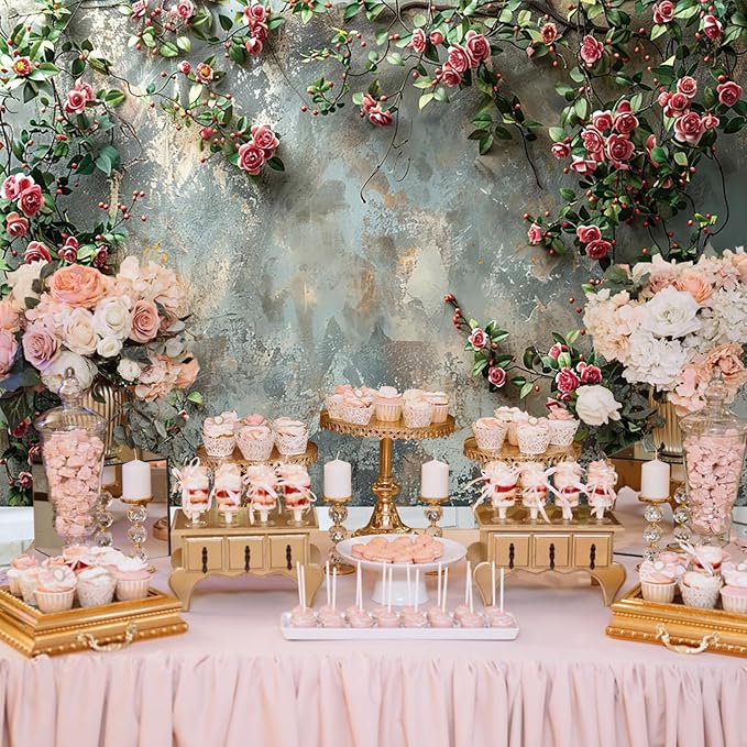Baocicco 10x6.5ft Vinyl Old Floral Wall Photography Background Retro Texture Wall Grain Pink Rose Fairytale Birthday Backdrops Medieval Wedding Events Party Decorations Newborn Baby Shower Studio