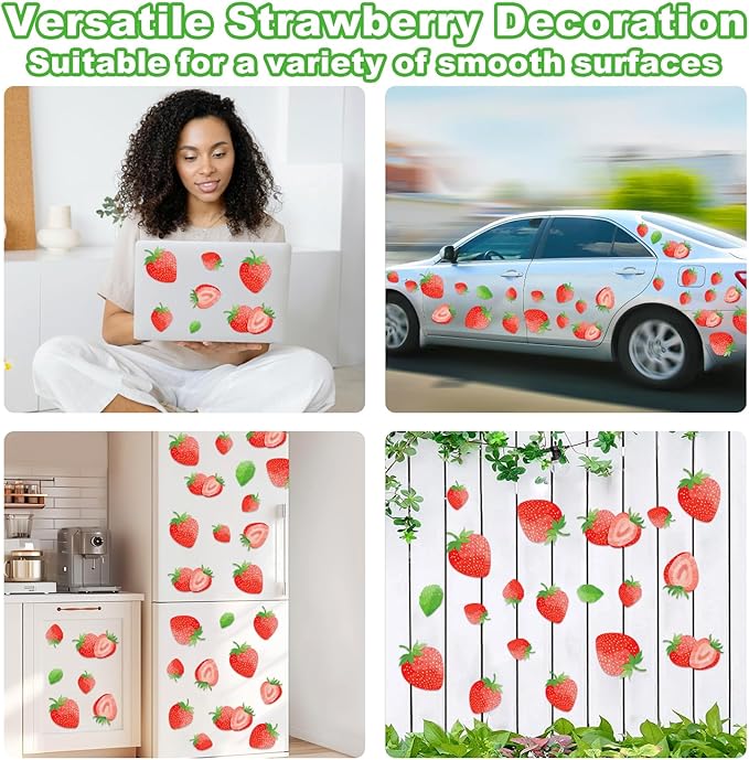 AOWDIAO 80 Pcs Strawberry Wall Decals – Peel and Stick for Bedroom, Kitchen, Bathroom & Nursery – Cute Strawberry Decor for Home & Party