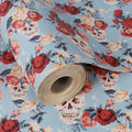 Aimyoo Blue Red Floral Skull Kraft Wrapping Paper Jumbo Roll, Gothic Flower Gift Wrap Paper for Birthday Bridal Shower 17 in x 60 ft