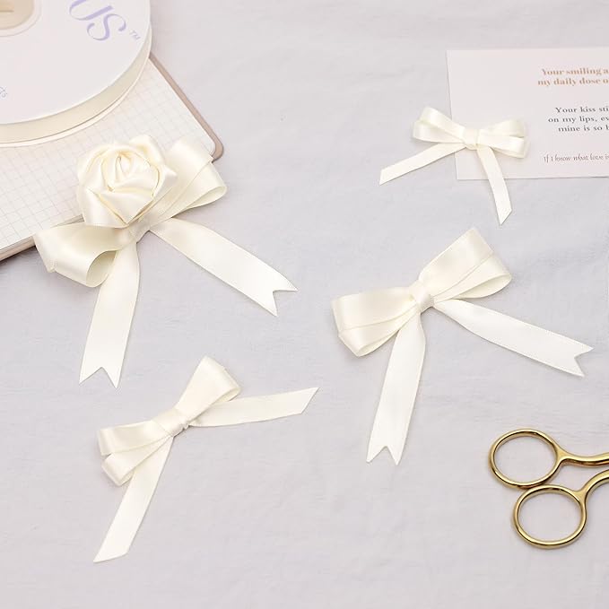 Ivory Satin Ribbon, Double Faced 1/4 Inch X 25 Yards Ivory Ribbon, Premium Satin Ribbon for Gift Wrapping, Crafts, Hair Bow Making, Sewing, Flower Bouquet, Wedding Party Decor