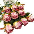 Artificial Roses 10 Pcs - Lifelike Single Stem Fake Roses with Natural Petal Texture,Fade-Resistant Silk Flowers for Wedding Decor,Home Vase Arrangements,Party Centerpieces(10, Pale Purple)