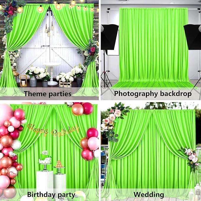 10 x 10 Feet Light Green A Backdrop Curtain for Partie, Background Curtains for Photoshoot, Birthday, Wedding, Halloween, Thanksgiving, Christmas, New Year Party Decorations 5Ft x 10Ft, 2 Panels