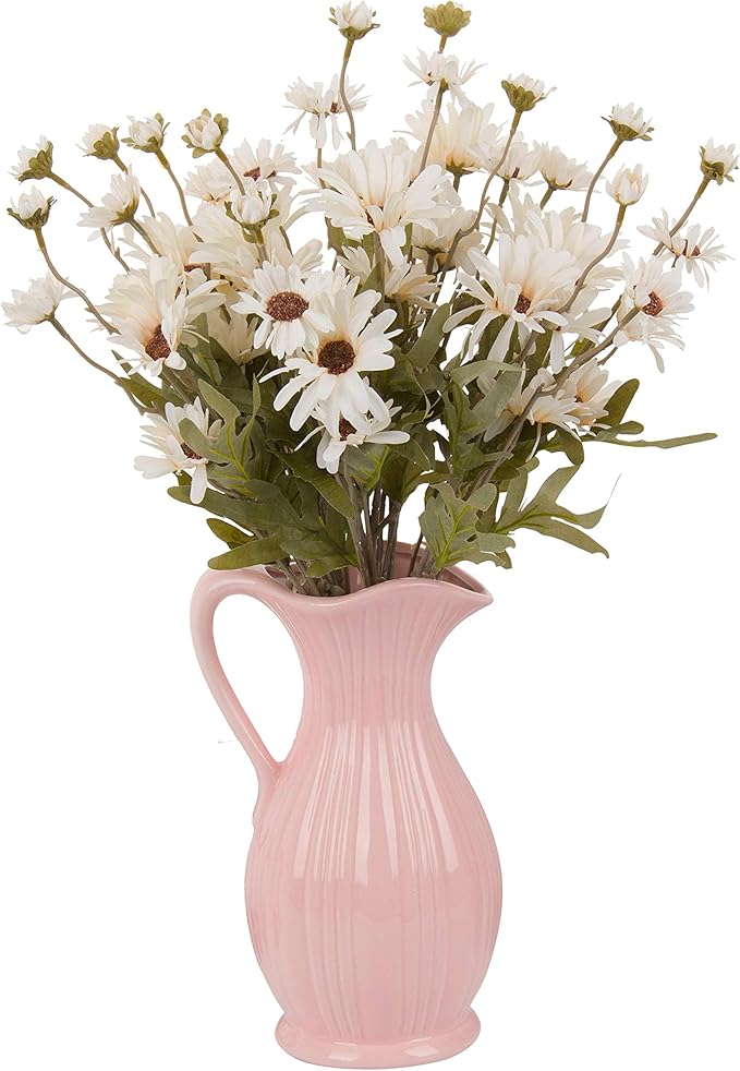 12pcs Gerbera Daisy Artificial Flowers 20 Inch Long Stem Artificial Daisy Mums for Home Décor Centerpiece Wedding Bridal Bouquet DIY(White)