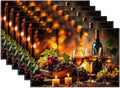 Wine Placemats Set of 6, Linen Place Mat Washable Stain Resistant Table Mats for Country Winery Artisanal Farmhouse Kitchen 12x18 Inch