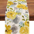 Seliem Spring Yellow Floral Flowers Table Runner, Rose Peony Watercolor Kitchen Dining Table Decor, Seasonal Summer Burlap Home Decoration Indoor Outdoor Party Supply 13 x 72 Inches