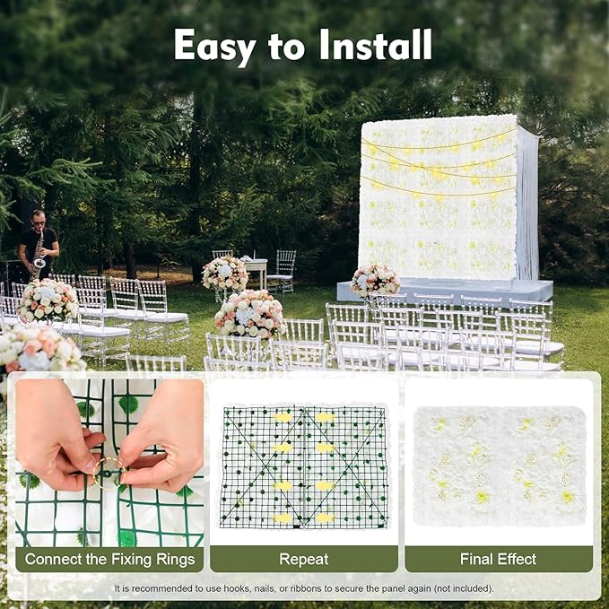 Artificial Flower Wall Panels, Silk Wedding Flower Wall Backdrop Panel, 3D Floral Panel Artificial Floral Wall Mat Flower Screen for Photo Party Wedding Wall Background Decor (12PCS White)