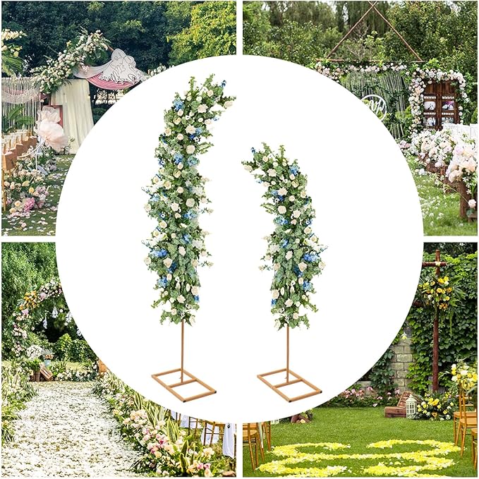 Metal Arch Backdrop Stand, 2 set Gold Metal Curved Top Wedding Arch Frames, Flower Arch Door Floral Decorations for Wedding Birthday Party Anniversary Ceremony