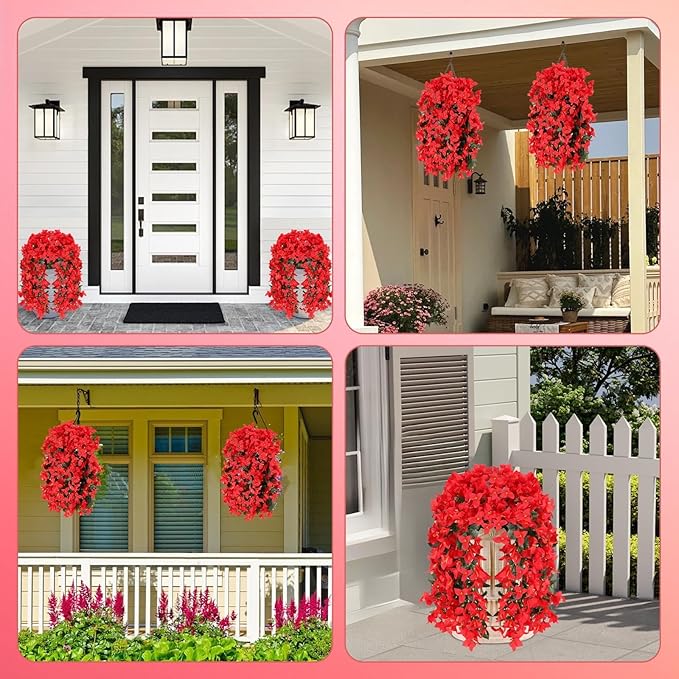 Artificial Bougainvillea Flowers for Outdoor Plant,12 pcs Faux Hanging Flowers Bougainvillea for Outside Decoration,Fake Silk UV Resistant Vines for Front Door Porch(Red)
